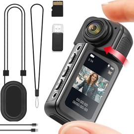 KUMAIGO Mini Action Camera, 2.7K 180° Wide Angle, 120 Minutes Recording Time, Pocket Camera for Travel and Pets