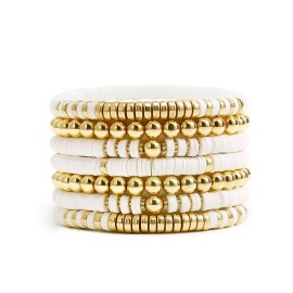 White Heishi Beaded Bracelets For Women Polymer Clay Surfer Stackable Beads Boho