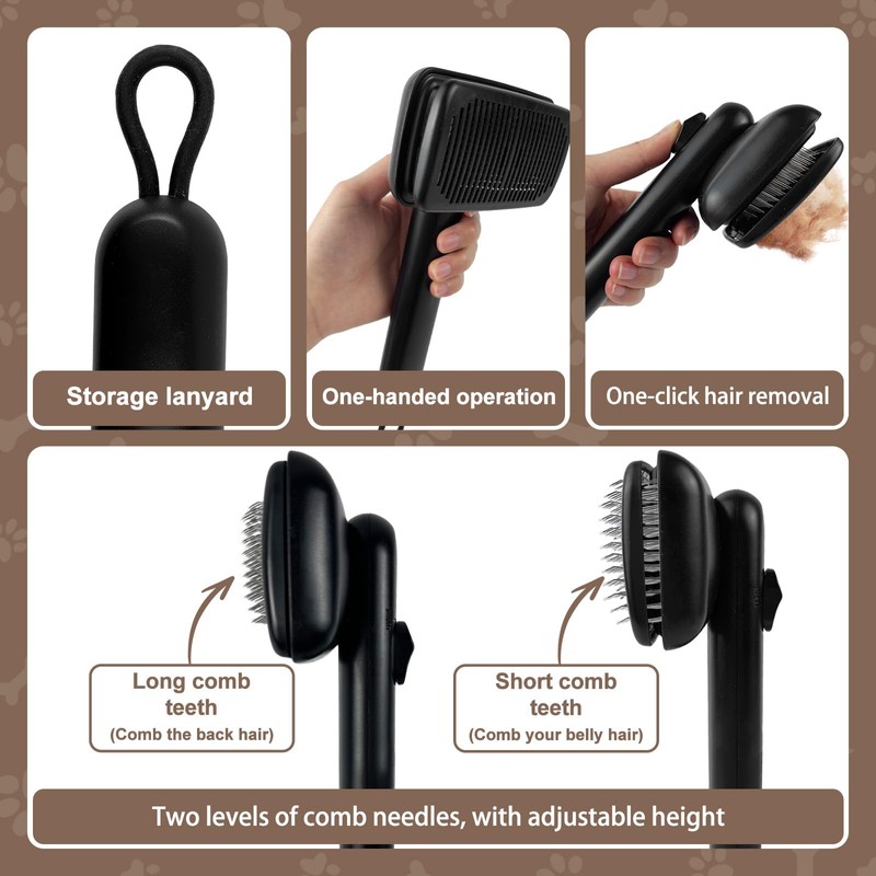 Self Cleaning Deshedding Cat Brush for Dogs & Cats,Adjustable Cat