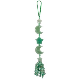 Nupuyai Green Aventurine Crystal Moon Star Tassel Hanging Ornament, Reiki Energy Healing Stones Feng Shui Home Window Car Good Luck Wedding Decor