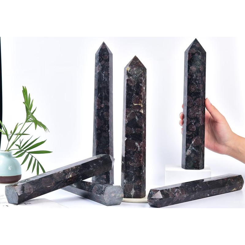 CNYANFEI Narutal Garnet Stone Tower Hexagonal Column Quartz Wand 2.6-3
