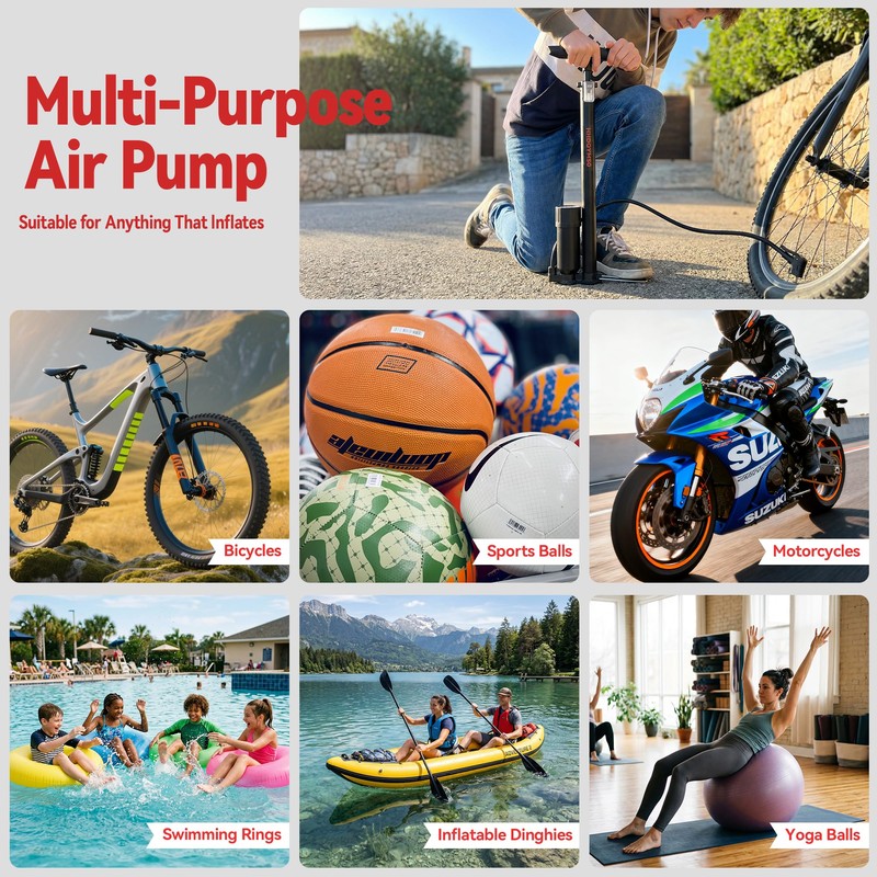 Floor Bike Pump with Gauge, HHDQYMSG 160 PSI High Pressure,Bicycle