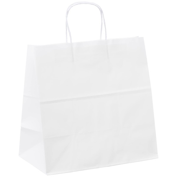 Creative Bag White Paper Boutique Bags with Handles for Wedding, Party Favor, Thank You, and More, Kraft-Colored Economy Gift Bags Measuring 12" L x 7" W x 12" H (50 Count)