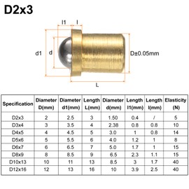 sourcing map 20pcs Ball Point Spring Plungers 2x3mm Brass Precision Positioning Beads Ball Spring Plungers Ball Catch Latch for Door Cupboard Mechanical Devices Clamps Furniture