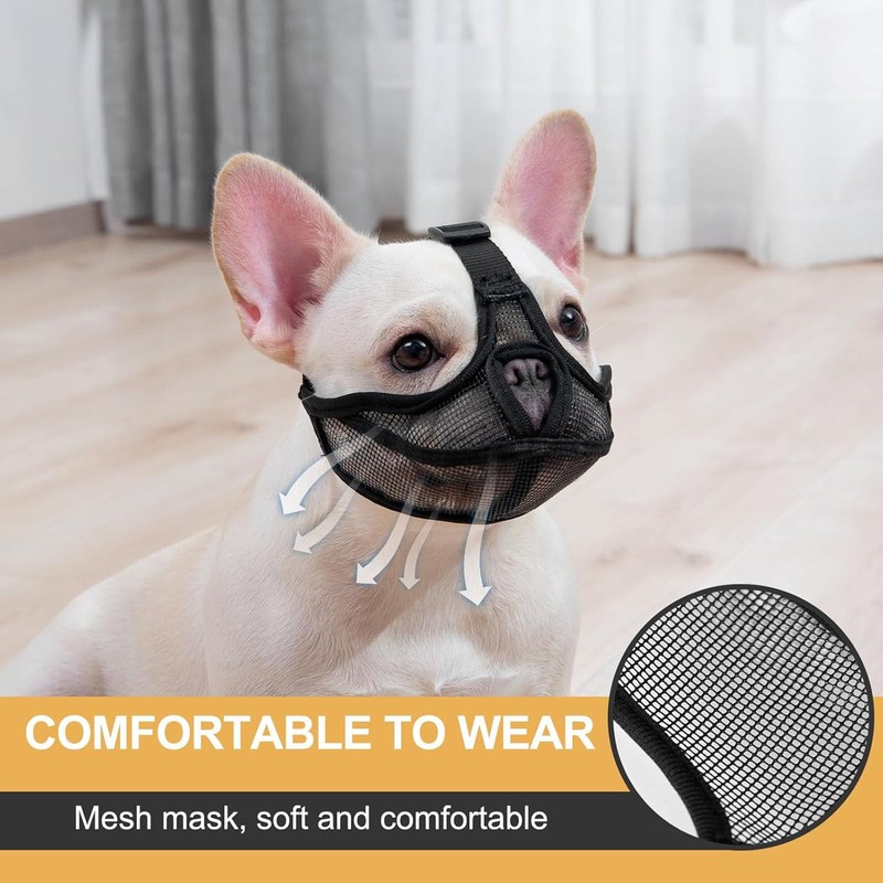 French Bulldog Muzzlem, Short Snout Dog Muzzle Adjustable Breathable Mesh
