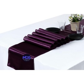 MDS Pack of 10 Wedding 12 x 108 inch Satin Table Runner for Wedding Banquet Decoration- Plum
