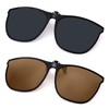 COASION Pack of 2 Polarised Clip on Sunglasses for Glasses Wearers, Sunglasses Attachment Glasses, Clip-on Night Driving Glasses for Men and Women, A2 x grey/brown