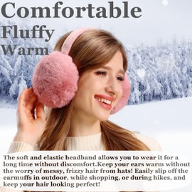 Eyegla Womens Ear Muffs Adjustable Winter Earmuffs Fuzzy Ear Warmers,Black/Pink,2 Pack