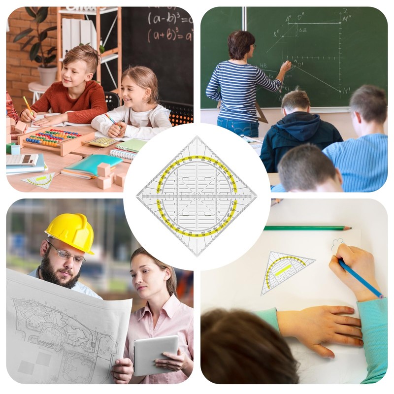 Amabro 6PCS Triangle Ruler with Handle, Transparent Plastic Protractor Geometry