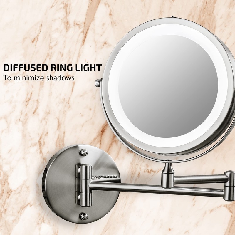 OVENTE Wall Mounted Lighted Makeup Mirror, 7" Double Sided 1X/7X