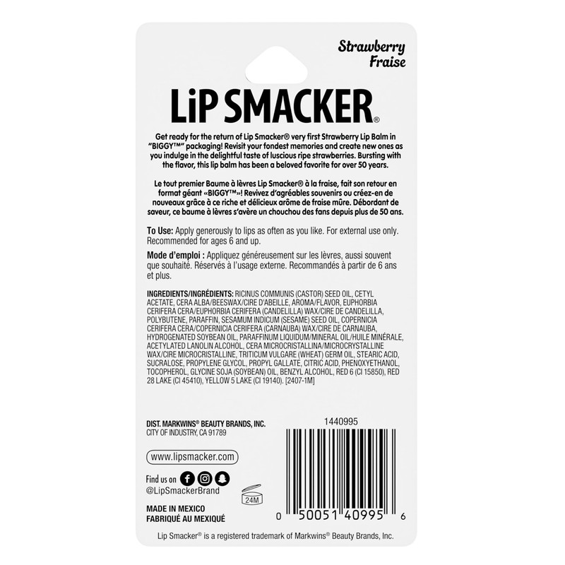 Lip Smacker Biggy Lip Balm, Nostalgic Flavor, Ultra-Moisturizing & Hydrating,