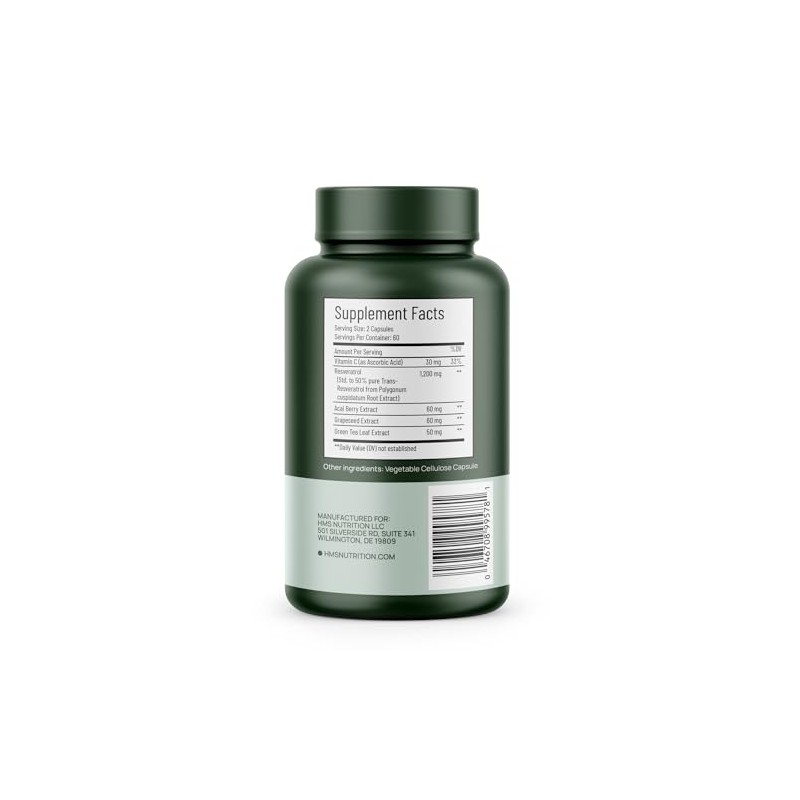 HMS Nutrition Resveratrol 1400 mg 120 cápsulas Trans-resveratrol de alta