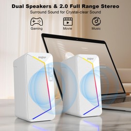 SOULION R40 Computer Speakers, 2.0 USB Powered PC Speakers, Desktop Gaming Speaker with Volume Control Button, Bluetooth 5.3, Computer Boxes Speaker for Laptop, Tablets (White)