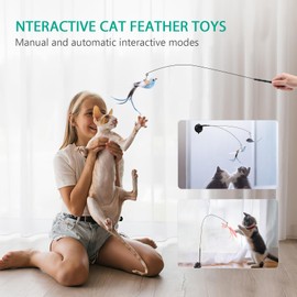 ORIA Interactive Cat Toys Set, 6 PCS Replacements Feathers Toys, Bird Simulation Cat Wand Toy, Self-Holding Suction Cup for Indoor Cats, Kitten Play & Exercise