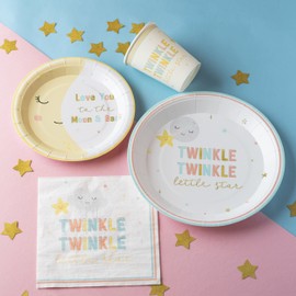 Twinkle Twinkle Baby Shower 129 Pc Party Kit - Plates, Napkins, Guest Bk, Cups & Baby Shower Games (16 guests) Party Supplies Tableware Decor for Baby Shower