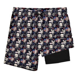 TURMHAWI Mens Swim Trunks with Compression Liner, 7 Inch Inseam Stretch Quick Dry Swim Trunks for Men, 2024 USA Flag Mens Board Shorts Swimwear Bathing Suit Beach Shorts, XX-Large