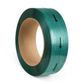 ESK Packaging Polyester (PET) Strapping – 5/8" x 4000' 1250# Break Strength, 16" x 6" Core, Embossed Surface, UV Resistant Green Plastic Strapping