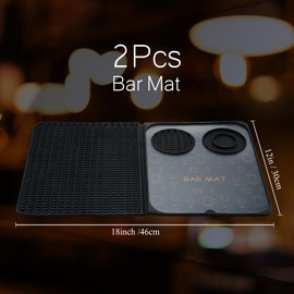 Tioncy 2 Pcs 18 x 12 Inch Bar Mats Multipurpose Foldable Drying Cocktail Mats Home Bar Accessories Non-slip Foldable Silicone Bar Mat for Bar, Outdoor Camping, Home Bar, Picnic Black
