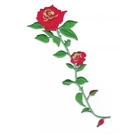 Wholesale Applique 9" Red Rose/Gold Accents, Long Vine Stem, Embroidered, Iron on Patch