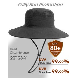 FURTALK Sun Hats for Men Women Fishing Hat UPF 80+ Breathable Wide Brim Hiking Summer UV Protection Bucket Hats Black