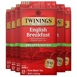 Twinings Decaf English Breakfast Tea Bags 25 Count Pack of 6 Individually Wra...
