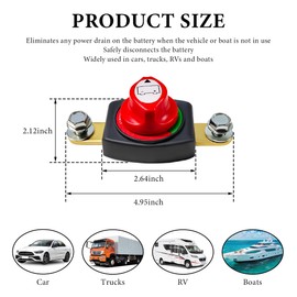 Side Post Battery Disconnect Switch, 12V 48V Heavy Duty Battery Power Cut Master Switch (Negative On/Off), Battery Switch with Simpler Installation for Car Vehicle RV Boat (On-Off Side Post)