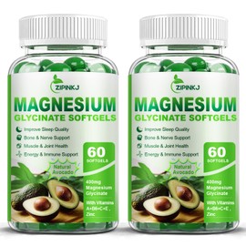ZIPINKJ High Absorption Magnesium Glycinate Softgels, Magnesium Supplements 400mg with Zinc, Vitamin E, B6 for Women Men, Improve Sleep, Muscle Relaxation & Bone Health, Gluten-Free, Non-GMO, 2 Pack