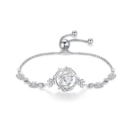 FANCIME Tree of life Cubic Zirconia Bracelet for Women Sterling Silver Tree Jewellery April Birthstone Diamond Gemstone Anniversary Birthday Christmas Gifts for Wife Mom Her