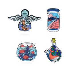4Pcs Cartoon Whale Drift Bottle Flower Fish Tank Enamel Pins Cute Ocean Animal Brooches Lapel Pins Badges On Backpack Clothes Jewelry For Women Kids Friends