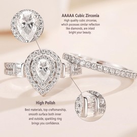 Newshe Jewellery Womens Wedding Rings AAAAA Cz 925 Sterling Silver Engagement Rings for Women Pear Bridal Set Size 10