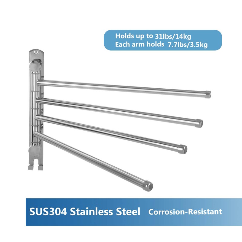 JSVER Stainless Steel Hand Towel Rail Bathroom Swivelling 4 Arms