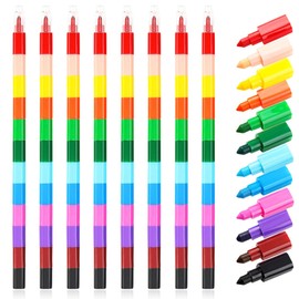 FENQURO 8 Stück Stapelbare Wachsmalstifte, 12 Farben Baustein Buntstifte, Sicherheit und Ungiftig Regenbogen Stift ideal Kleine Geschenke als mitgebsel kindergeburtstag