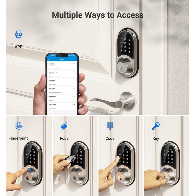 Veise RZ07 Smart Lock, Fingerprint Door Lock, 7-in-1 Keyless Entry