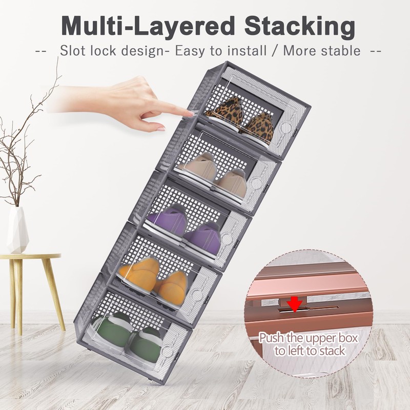 Kuject Large Shoe Organizers Storage Boxes for Closet, 12 Pack