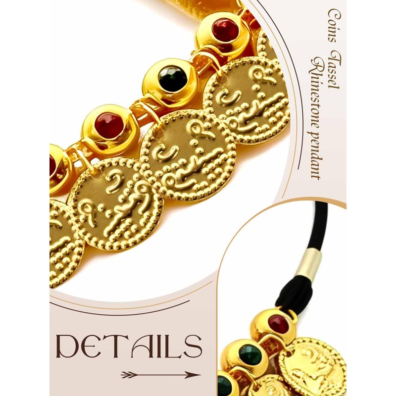 Yokawe Gold Coin Elastic Headbands Jewelry,Belly Dance Headpieces,Forehead Carnival Rave