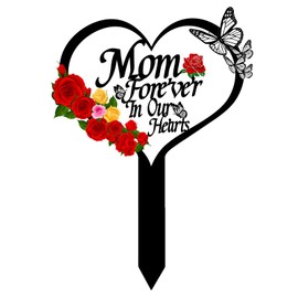 Heart Memorial Plaque Grave Marker for Cemetery - Cardinals Garden Stake Metal Decoration for Mom Dad Outdoors Yard (Mom-B)