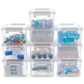 Citylife 0.53 QT 10 Packs Small Storage Bins Plastic Storage Container Stackable Box with Lids for Organizing, Clear White