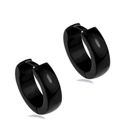 316L Surgical Stainless Steel Earrings High Polished Domed Black Huggie Hoop Earring, (4mm X 11mm)