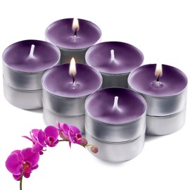 Purple Scented Tealight Candles - Pack of 12 Scented Tea Light Candles with Long Lasting Aromas - Wild Orchid Fragranced Purple Tealight Candles - 4 Hour Burn Time