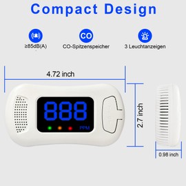 Carbon Monoxide Detector,CO Alarm Detector Monitor Battery Powered,Carbon Monoxide Alarm with LED Digital Display Sound & Light Warning for Home/Office/Hotel/RV