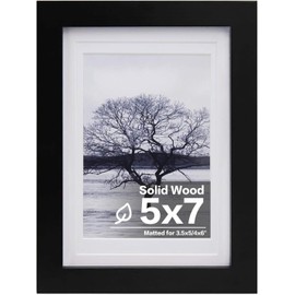 Egofine 5x7 Picture Frame Made of Solid Wood, Display Pictures 3.5x5/4x6 with Mat or 5x7 Without Mat Covered by Plexiglass for Table Top Display and Wall Mounting Photo Frame, Black