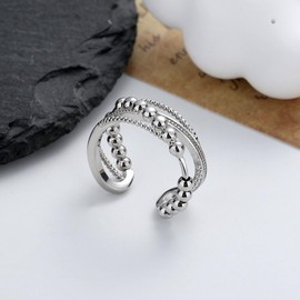 Auriselle Anxiety Rings for Women, Adjustable Anxiety Stress Rings, Open Spinner Beads with Crossing, Double Layer, Shiny Silver, Open Fidget Ring for Women, 2 Types, Copper, No Gemstone