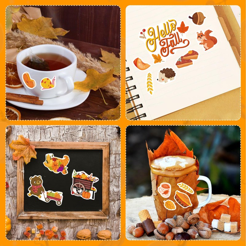 16 Pcs Autumn Stickers, Autumn Leaves Animals Maple Leaf Mushroom