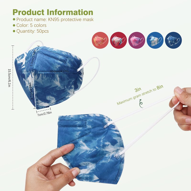 Wecolor KN95 Face Masks 50 Pack 5-Ply Breathable Safety Respirator