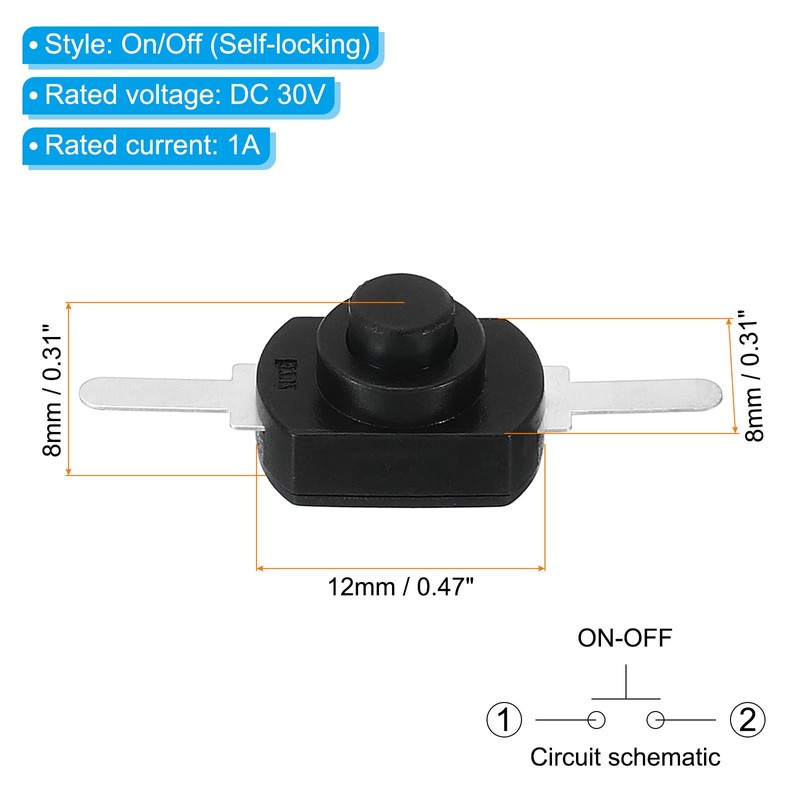 PATIKIL 10pcs Latch Push Button Switches Straight Pin On/Off Self