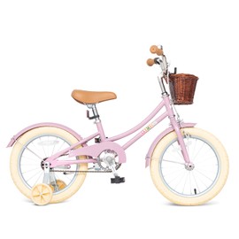 Bixike Retro Design Girls Bike 14 16 18 Inch Cruiser Bicycle with Basket & Training Wheels for 3-13 Years Old Kids, 20 24 26 Inch with Kickstand for Youth Over 6 Years Old, Multiple Colors