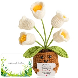 Aruigu Gifts for Women, Girlfriend, Gifts for Mum, for Sisters, Positive Potato, German Replacement Series, Crocheted Gifts, Inspirational Gifts for Colleague Wife, White lily of the valley, 10 cm