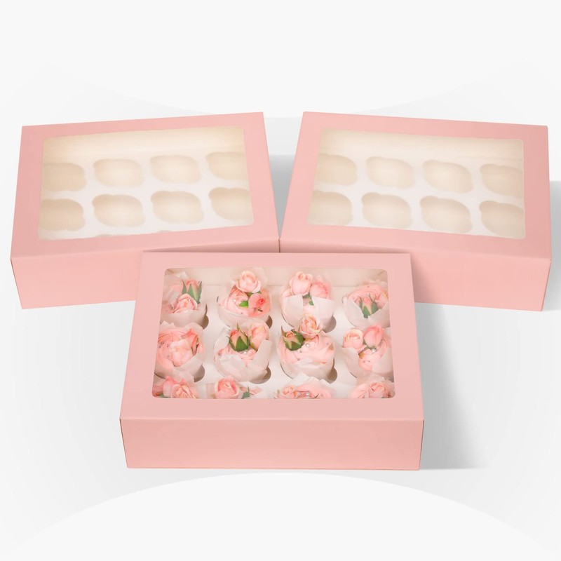 Bakepacker Auto-pop up 12 Cupcake Containers 6-Packs Pink Cupcakes Carrier,