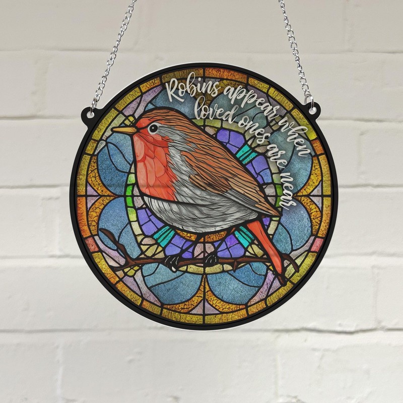 Image Industry Robins Appear Stained Glass Effect Suncatcher - Garden