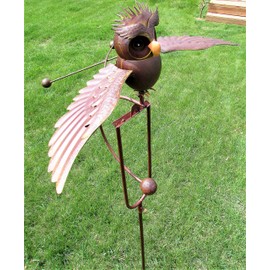 Big Sky Antiques Wing Flapping Kinetic Metal Brown Owl Yard Stake Rocking Wind Spinner Whirly-Gig Garden Art,Multicolor,21.5x 12.5x 55inch